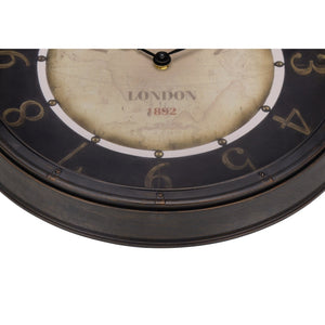 I 9082 - Horloge, 16" Rond, Horloge Murale, Brun Antique, Transitionnel - Simple Boutique