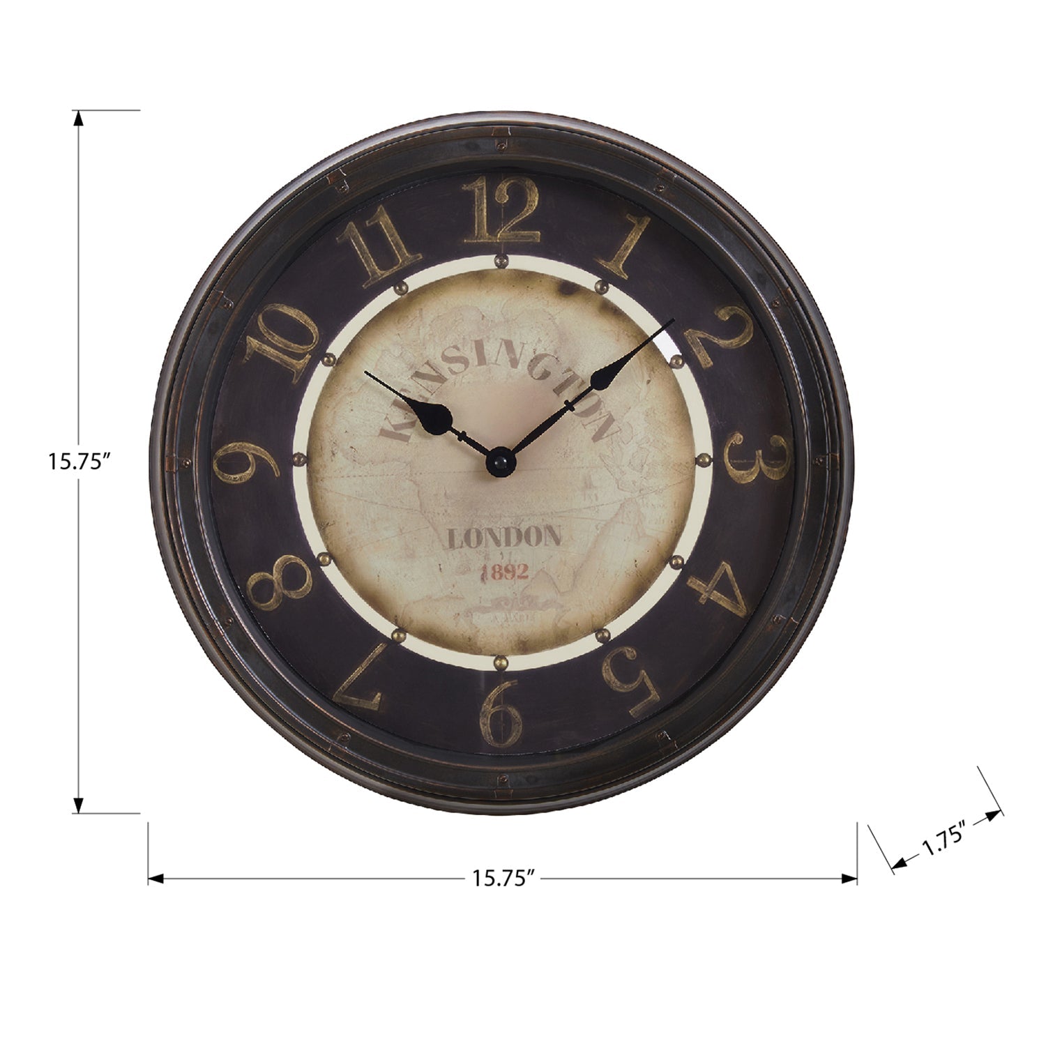 I 9082 - Horloge, 16" Rond, Horloge Murale, Brun Antique, Transitionnel - Simple Boutique