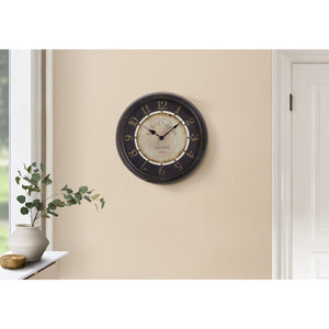 I 9082 - Horloge, 16" Rond, Horloge Murale, Brun Antique, Transitionnel - Simple Boutique