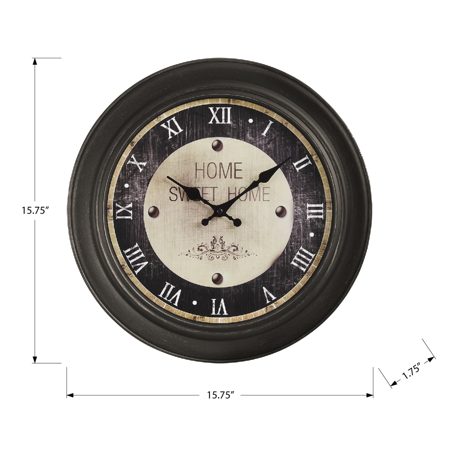 I 9083 - Horloge, 16" Rond, Horloge Murale, Brun Antique, Transitionnel - Simple Boutique