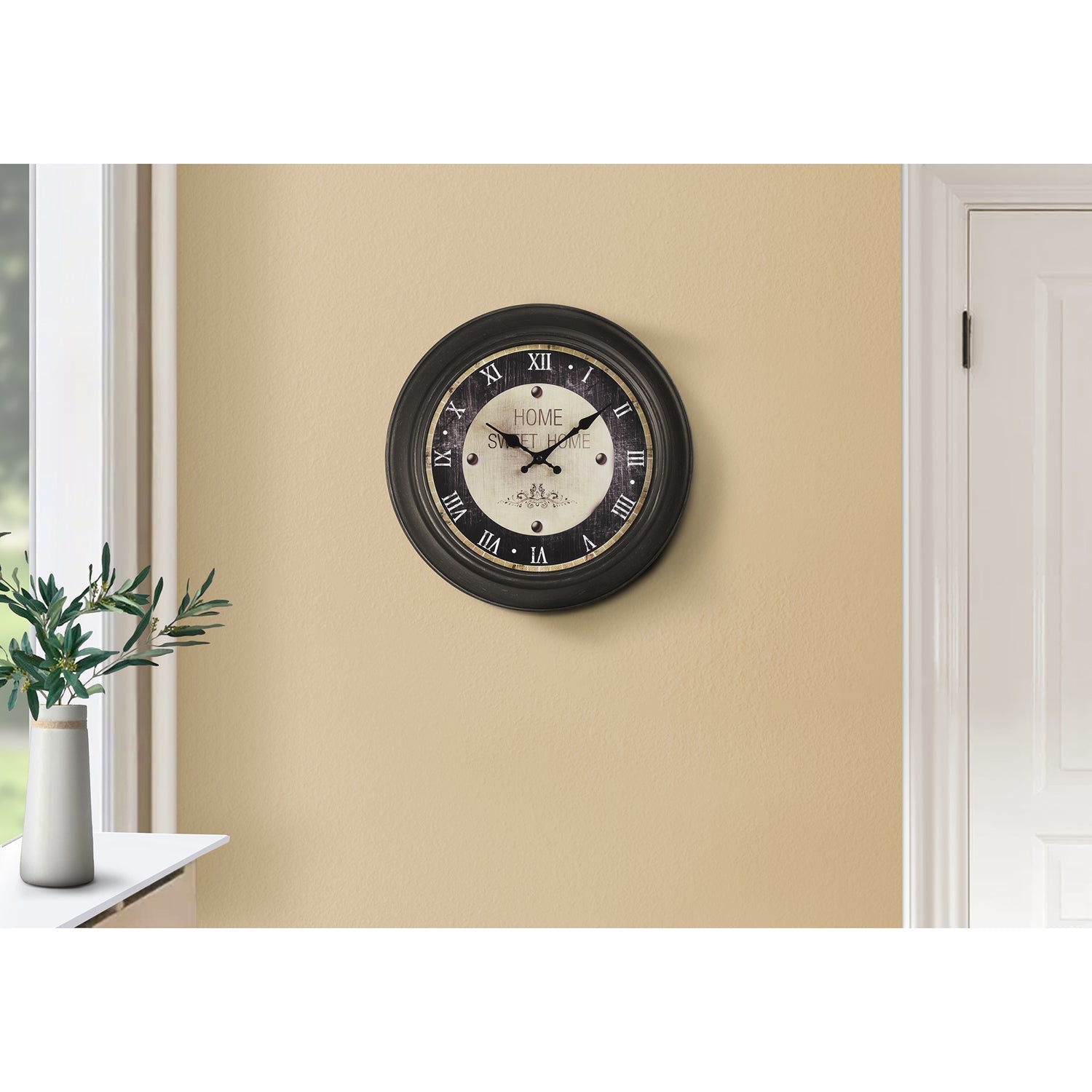 I 9083 - Horloge, 16" Rond, Horloge Murale, Brun Antique, Transitionnel - Simple Boutique