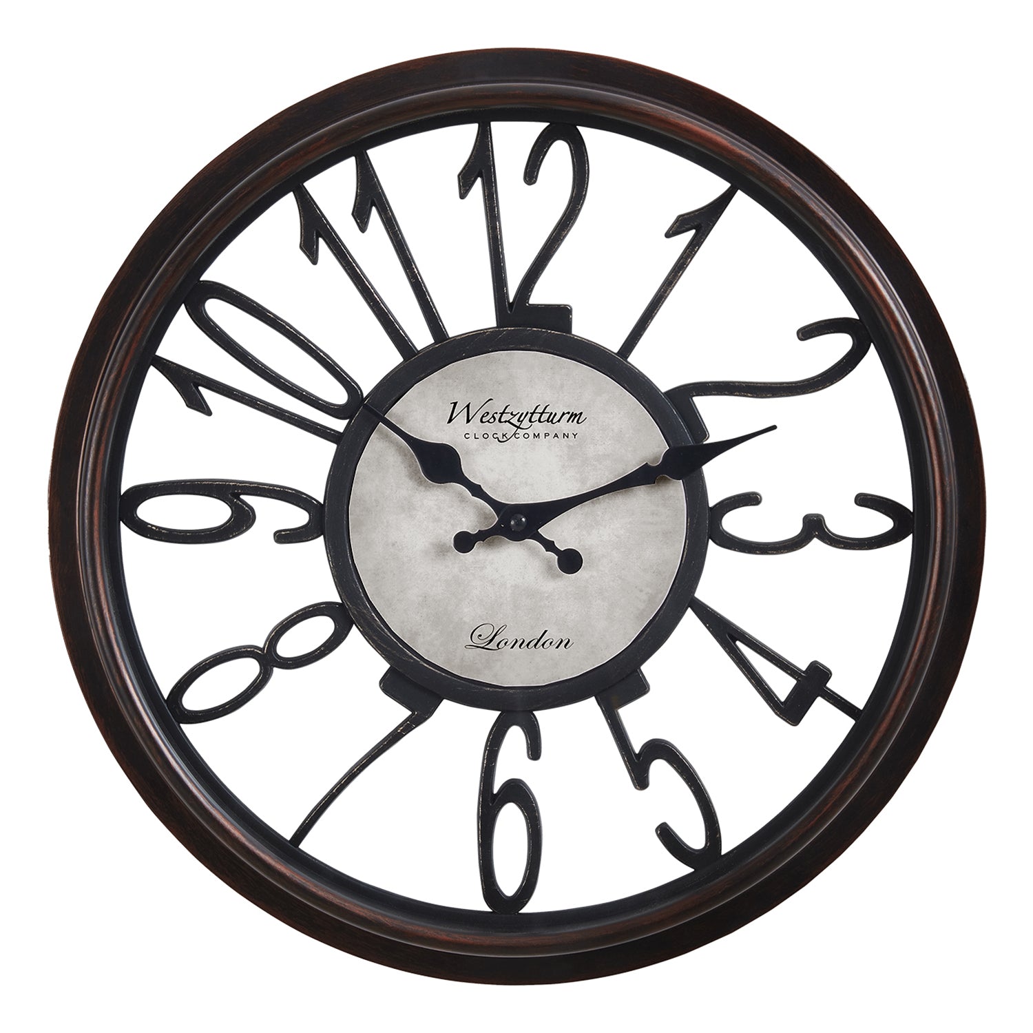 I 9084 - Horloge, 16" Rond, Horloge Murale, Brun Antique, Transitionnel - Simple Boutique
