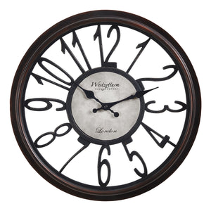 I 9084 - Horloge, 16" Rond, Horloge Murale, Brun Antique, Transitionnel - Simple Boutique