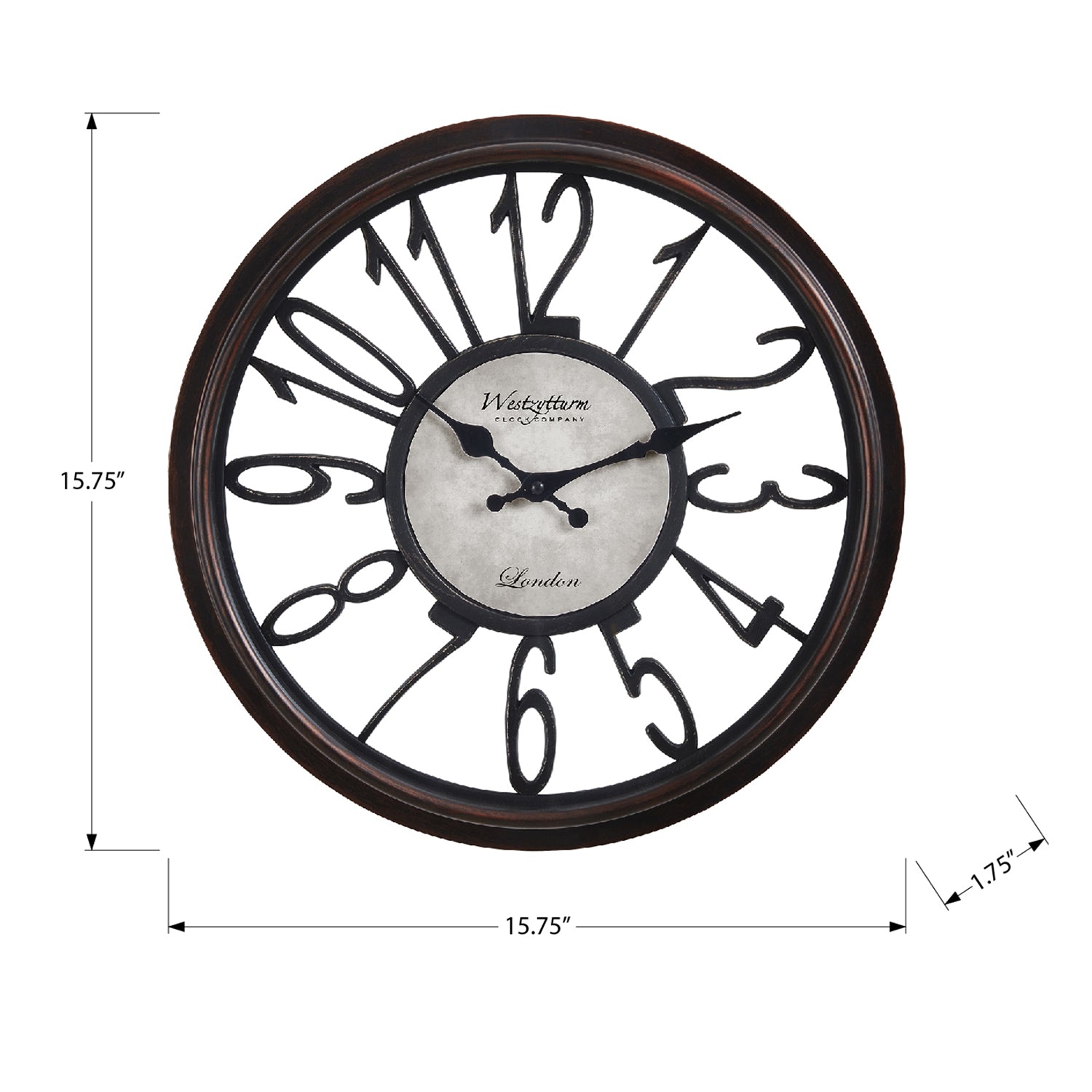 I 9084 - Horloge, 16" Rond, Horloge Murale, Brun Antique, Transitionnel - Simple Boutique