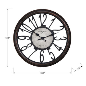 I 9084 - Horloge, 16" Rond, Horloge Murale, Brun Antique, Transitionnel - Simple Boutique