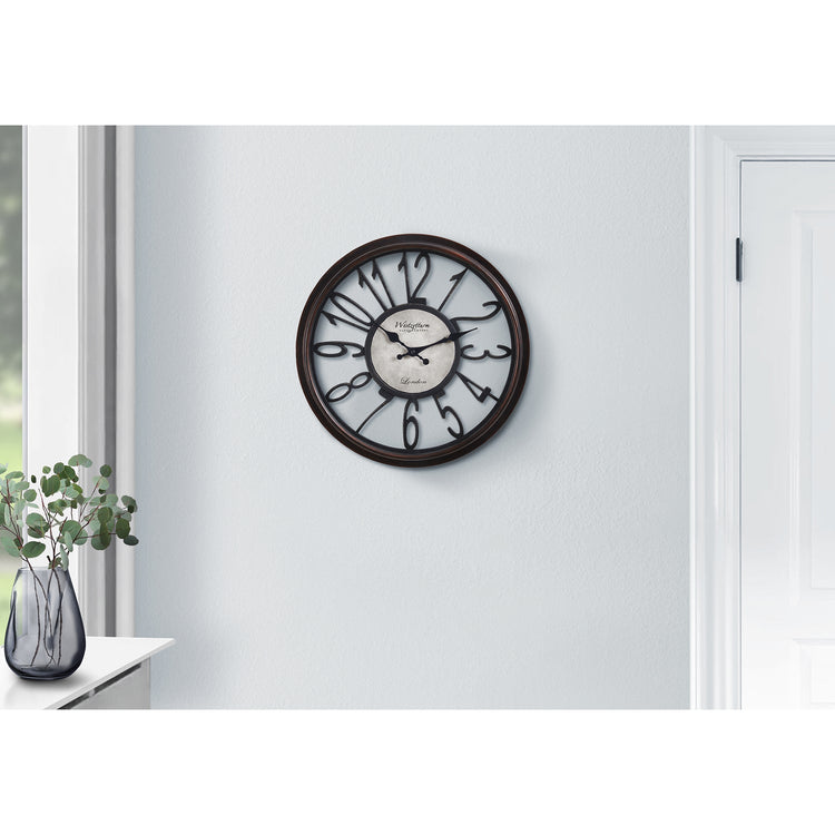 I 9084 - Horloge, 16" Rond, Horloge Murale, Brun Antique, Transitionnel - Simple Boutique
