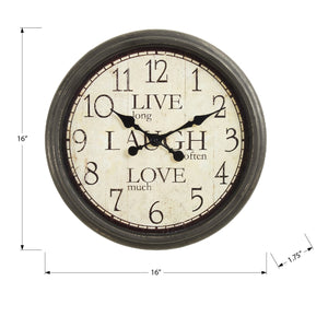 I 9085 - Horloge, 16" Rond, Horloge Murale, Brun Antique, Transitionnel - Simple Boutique