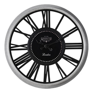 I 9086 - Horloge, 16" Rond, Horloge Murale, Argent, Noir, Transitionnel - Simple Boutique