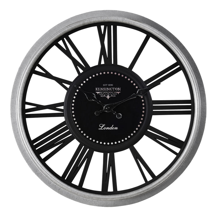 I 9086 - Horloge, 16" Rond, Horloge Murale, Argent, Noir, Transitionnel - Simple Boutique