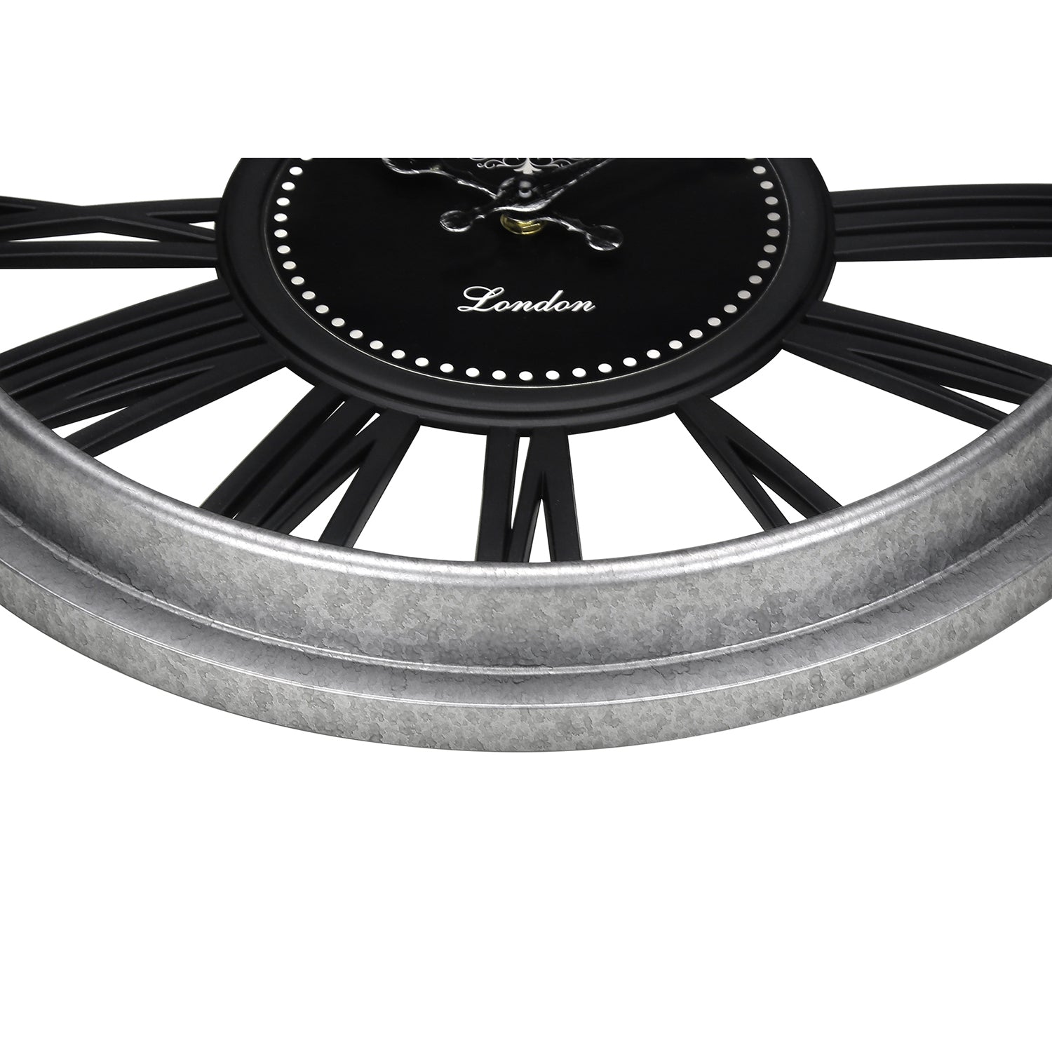 I 9086 - Horloge, 16" Rond, Horloge Murale, Argent, Noir, Transitionnel - Simple Boutique