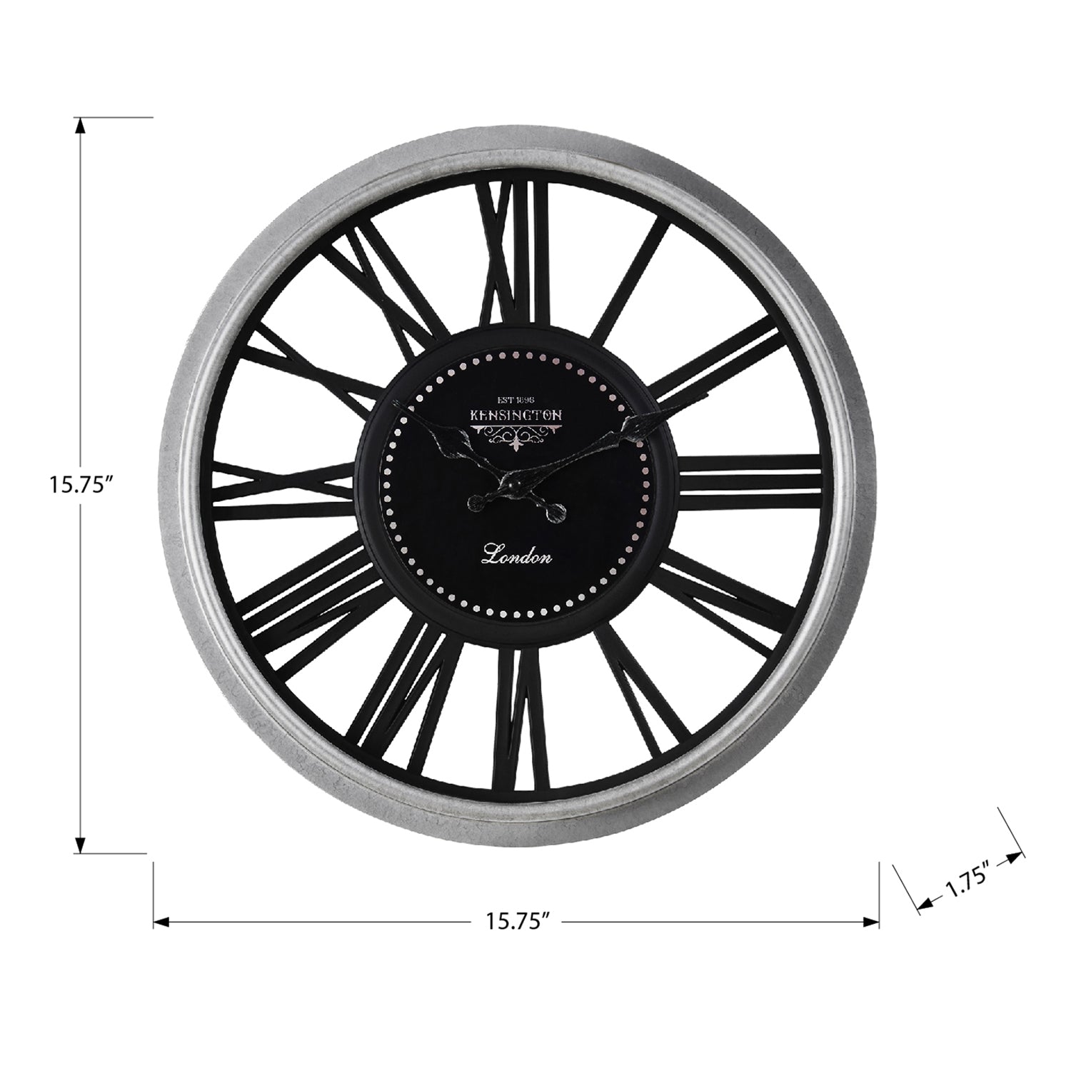 I 9086 - Horloge, 16" Rond, Horloge Murale, Argent, Noir, Transitionnel - Simple Boutique