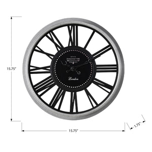 I 9086 - Horloge, 16" Rond, Horloge Murale, Argent, Noir, Transitionnel - Simple Boutique