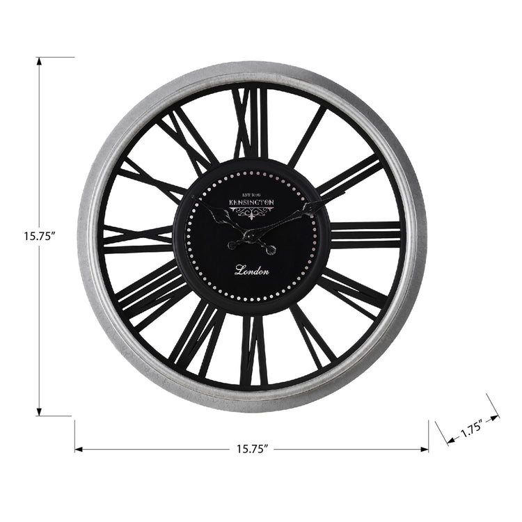 I 9086 - Horloge, 16" Rond, Horloge Murale, Argent, Noir, Transitionnel - Simple Boutique