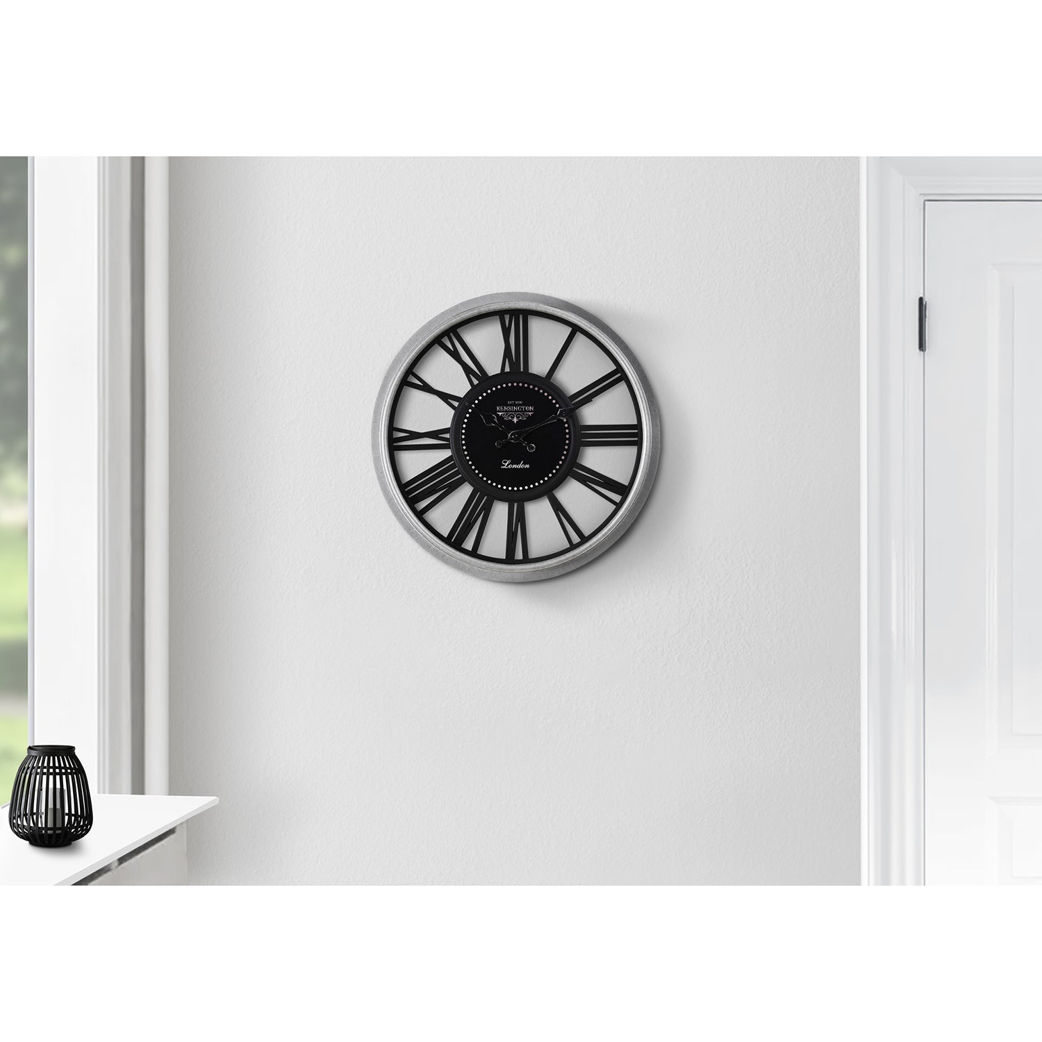 I 9086 - Horloge, 16" Rond, Horloge Murale, Argent, Noir, Transitionnel - Simple Boutique