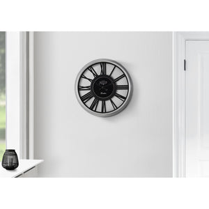 I 9086 - Horloge, 16" Rond, Horloge Murale, Argent, Noir, Transitionnel - Simple Boutique