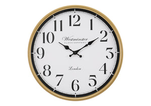 I 9088 - Horloge, 16'' Rond, Horloge Murale, Cadre Doré, Transitionnel - Simple Boutique