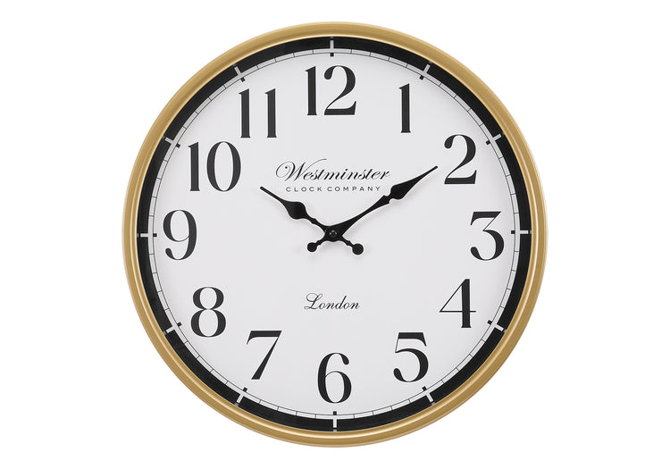 I 9088 - Horloge, 16'' Rond, Horloge Murale, Cadre Doré, Transitionnel - Simple Boutique