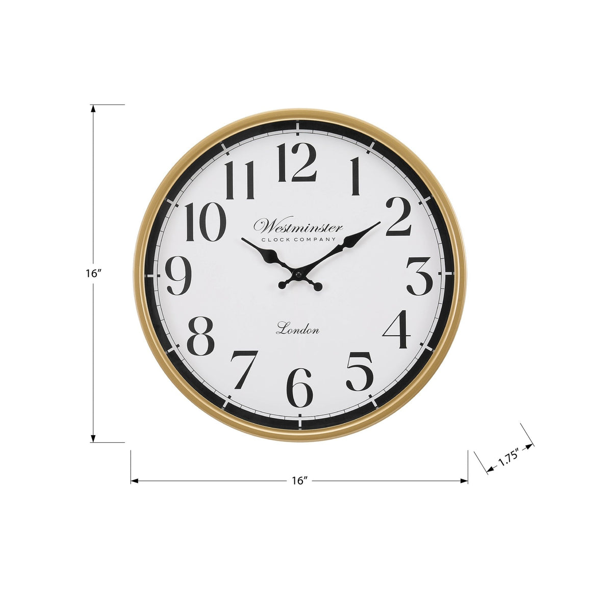 Monarch Specialties I 9088 - Horloge, 16'' Rond, Horloge Murale, Cadre Doré, Transitionnel - Simple Boutique