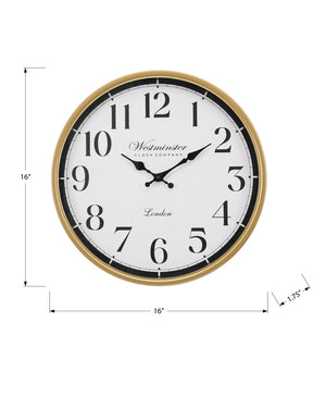 I 9088 - Horloge, 16'' Rond, Horloge Murale, Cadre Doré, Transitionnel - Simple Boutique