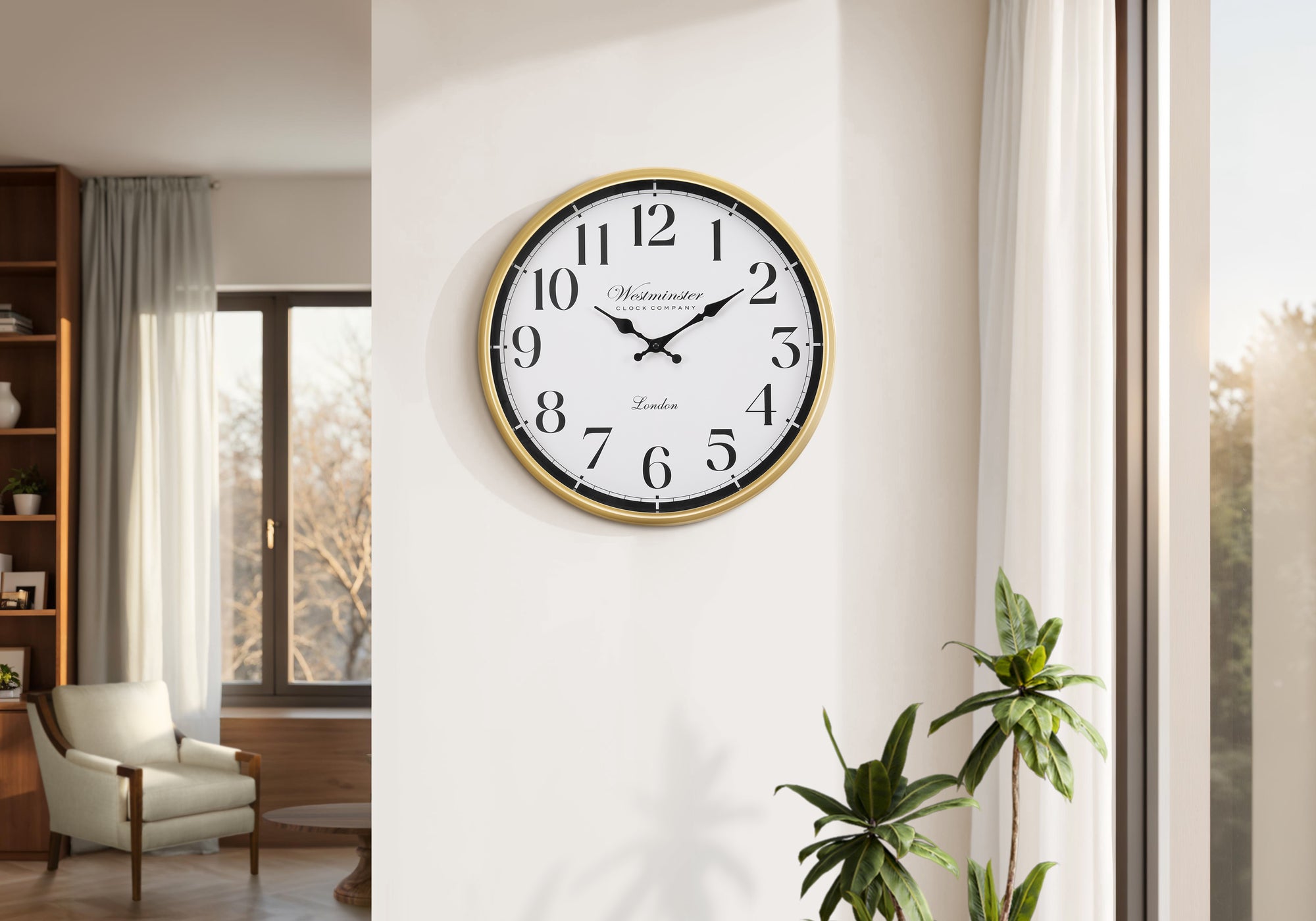 I 9088 - Horloge, 16'' Rond, Horloge Murale, Cadre Doré, Transitionnel - Simple Boutique