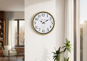 I 9088 - Horloge, 16'' Rond, Horloge Murale, Cadre Doré, Transitionnel - Simple Boutique