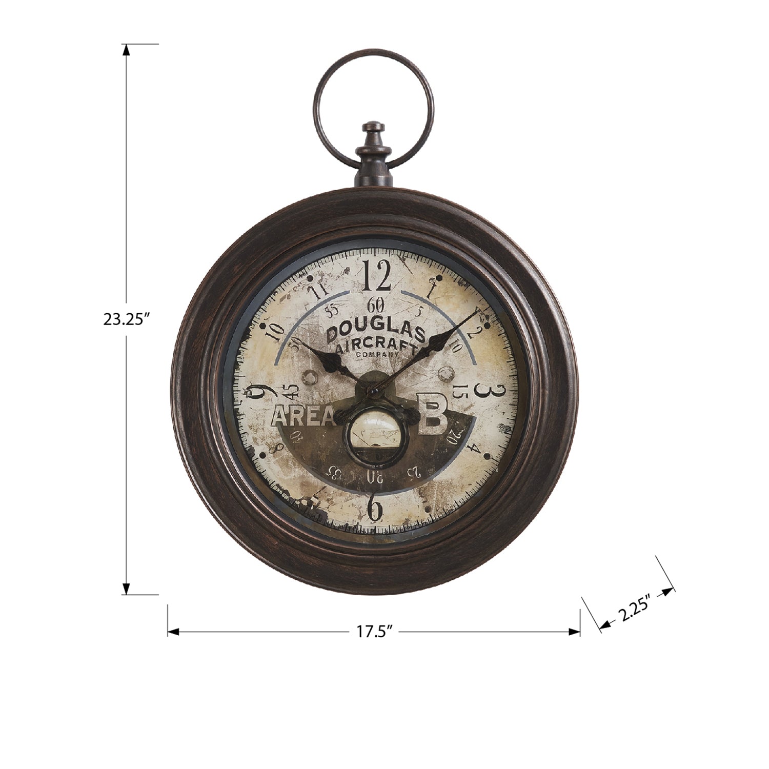 I 9090 - Horloge, 18" Rond, Horloge Murale, Brun Antique, Traditionnel - Simple Boutique