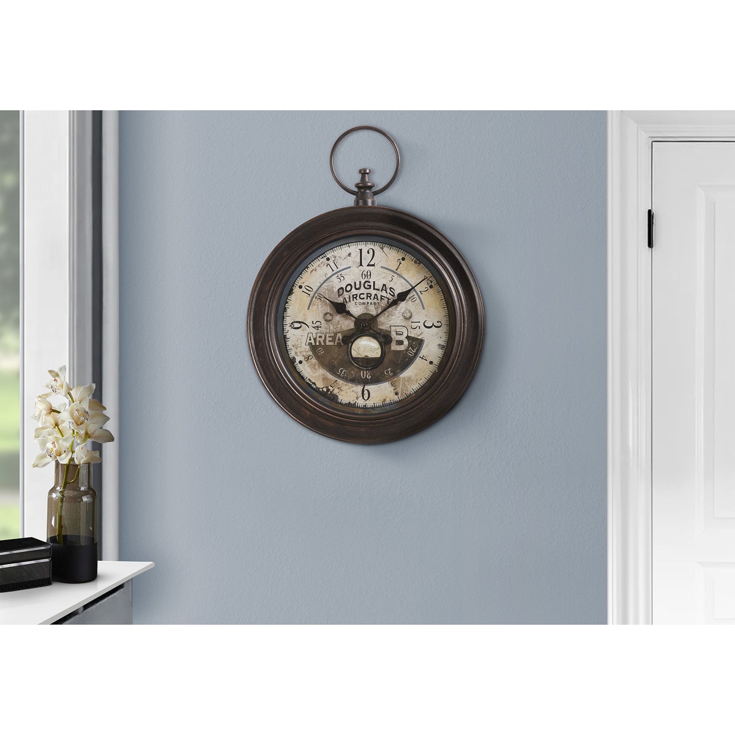 I 9090 - Horloge, 18" Rond, Horloge Murale, Brun Antique, Traditionnel - Simple Boutique