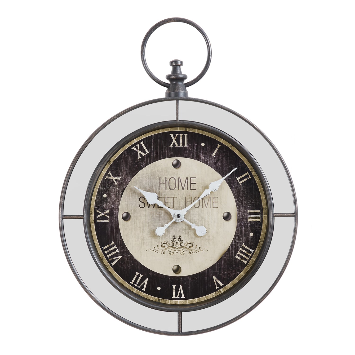 I 9091 - Horloge, 18" Rond, Horloge Murale, Brun, Miroir, Transitionnel - Simple Boutique
