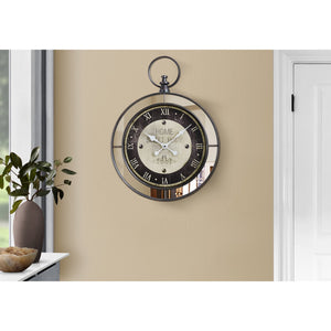 I 9091 - Horloge, 18" Rond, Horloge Murale, Brun, Miroir, Transitionnel - Simple Boutique