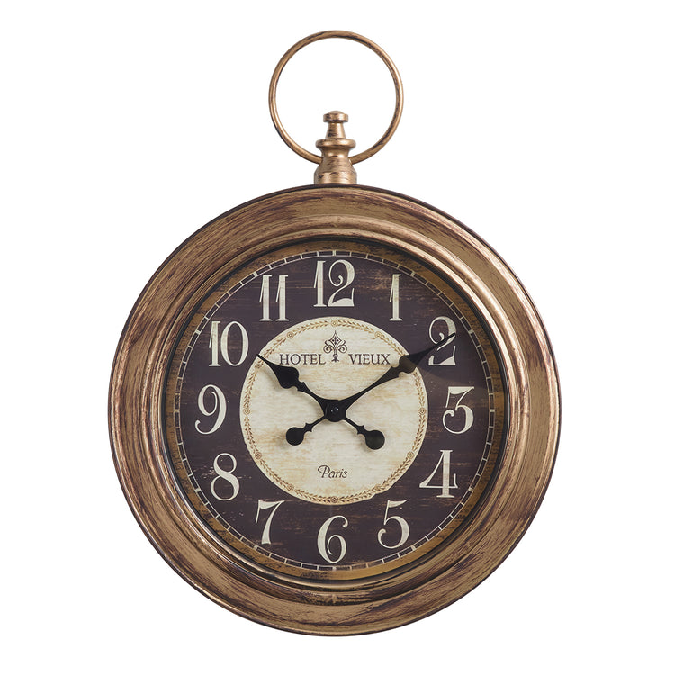 I 9092 - Horloge, 18" Rond, Horloge Murale, Brun Antique, Traditionnel - Simple Boutique
