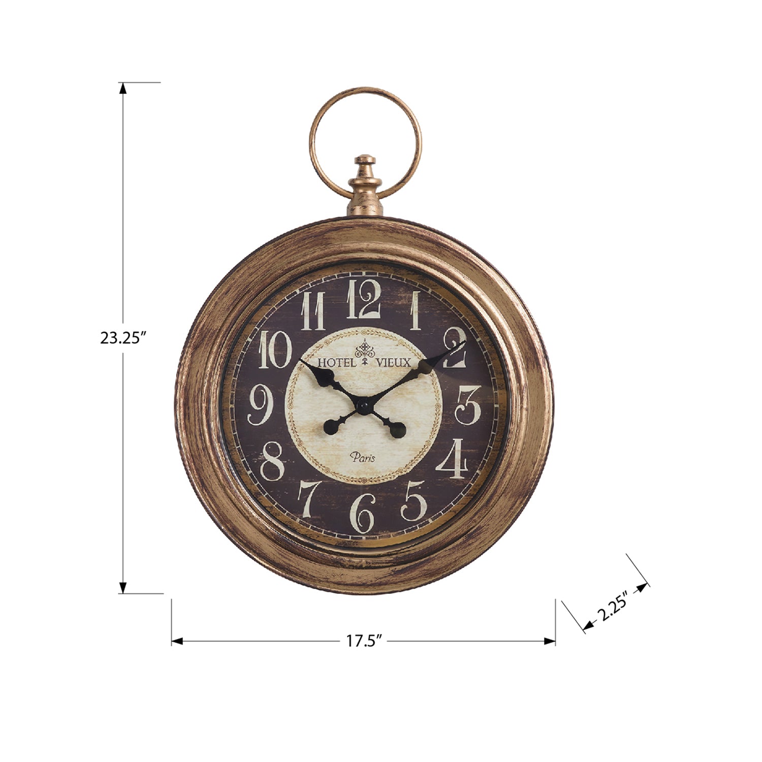 I 9092 - Horloge, 18" Rond, Horloge Murale, Brun Antique, Traditionnel - Simple Boutique