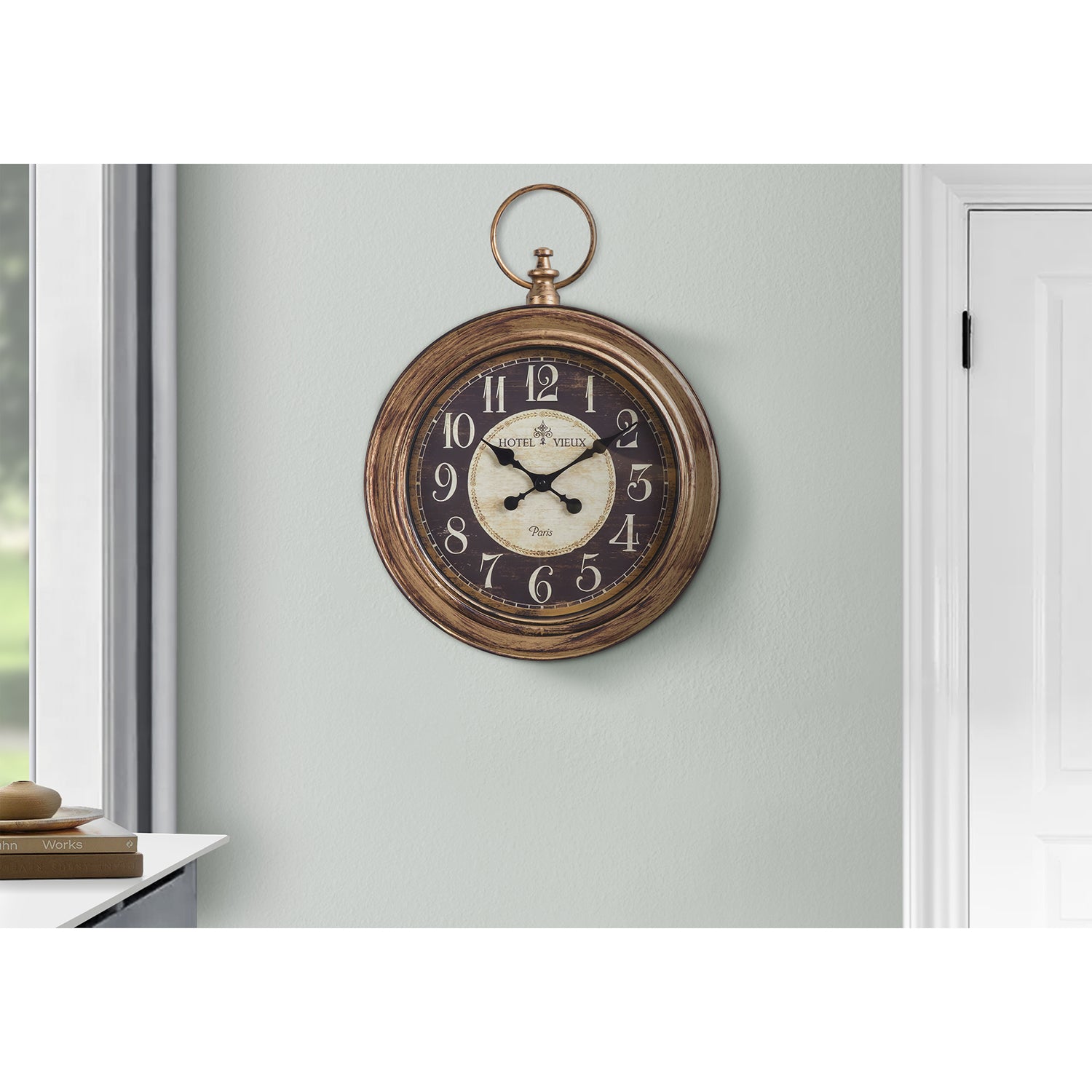 I 9092 - Horloge, 18" Rond, Horloge Murale, Brun Antique, Traditionnel - Simple Boutique