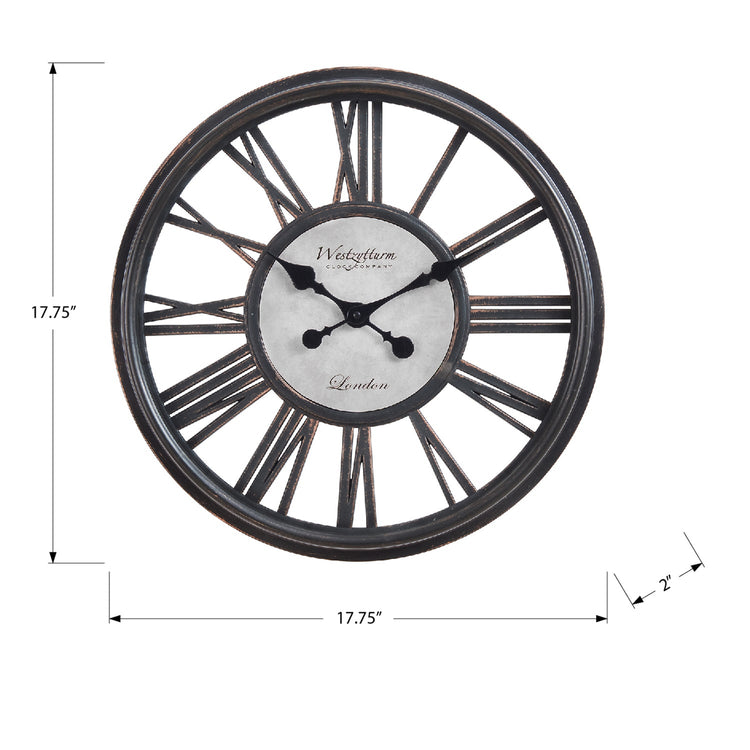 I 9093 - Horloge, 18" Rond, Horloge Murale, Noir Antique, Transitionnel - Simple Boutique