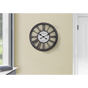 I 9093 - Horloge, 18" Rond, Horloge Murale, Noir Antique, Transitionnel - Simple Boutique