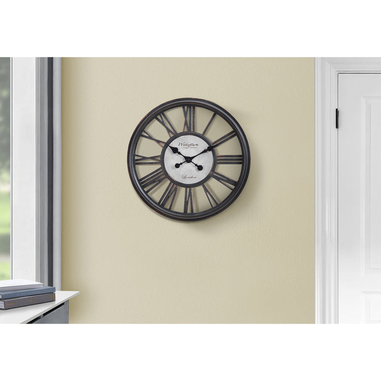 I 9093 - Horloge, 18" Rond, Horloge Murale, Noir Antique, Transitionnel - Simple Boutique