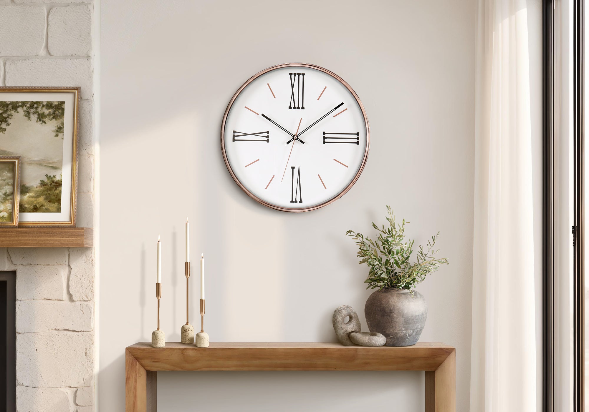 I 9094 - Horloge, 14'' Rond, Horloge Murale, Cadre Doré, Transitionnel - Simple Boutique