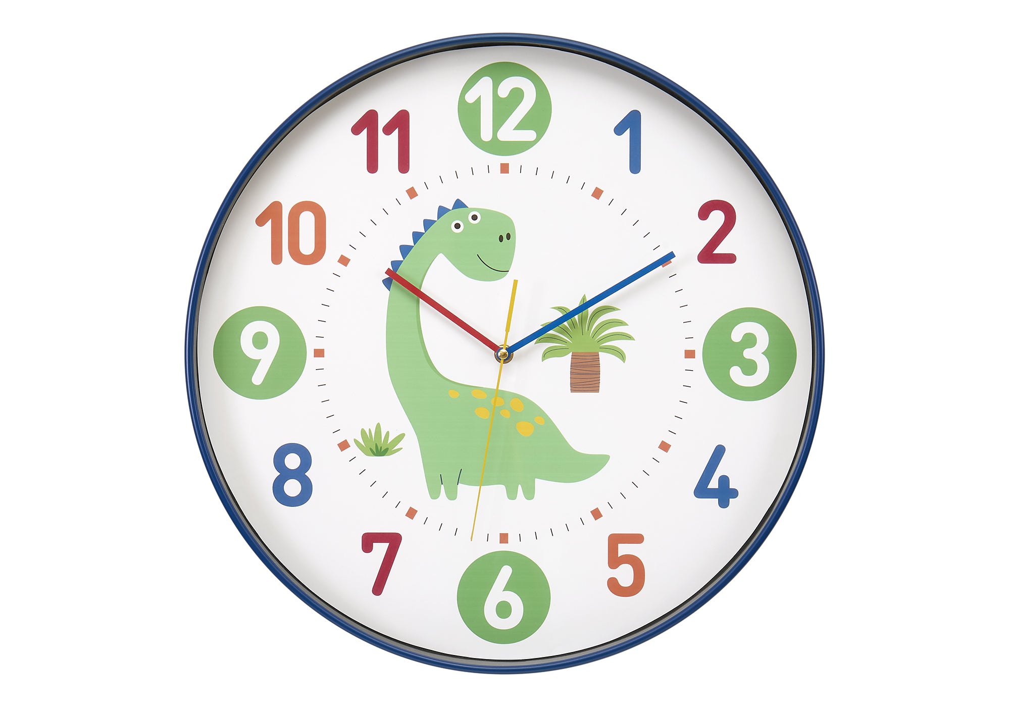 I 9100 - Horloge, 18'' Rond, Juvénile, Horloge Murale, Visage Multicolore, Cadre Bleu, Contemporain, Moderne