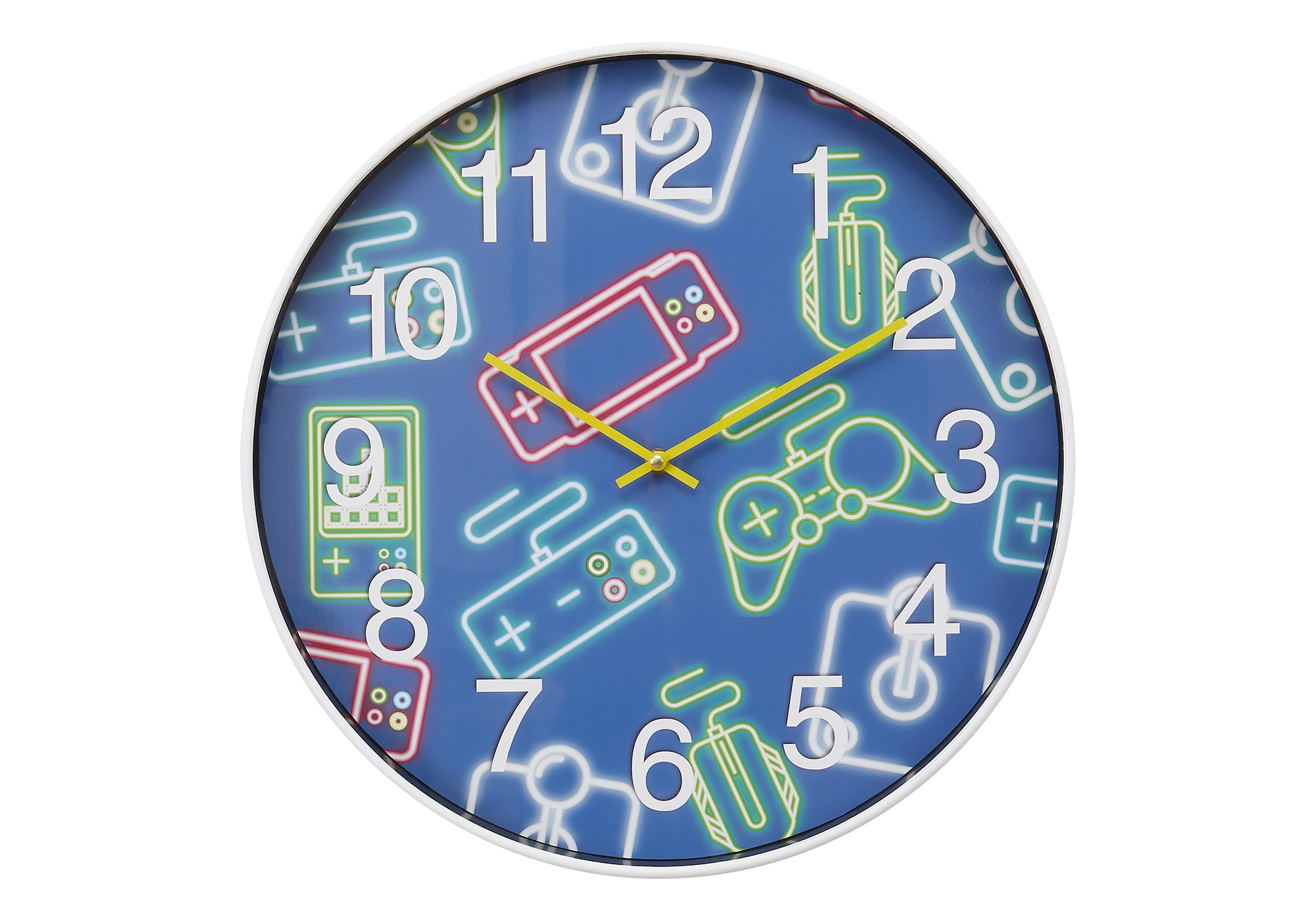 I 9104 - Horloge, 18'' Rond, Juvénile, Horloge Murale, Visage Multicolore, Cadre Blanc, Contemporain, Moderne
