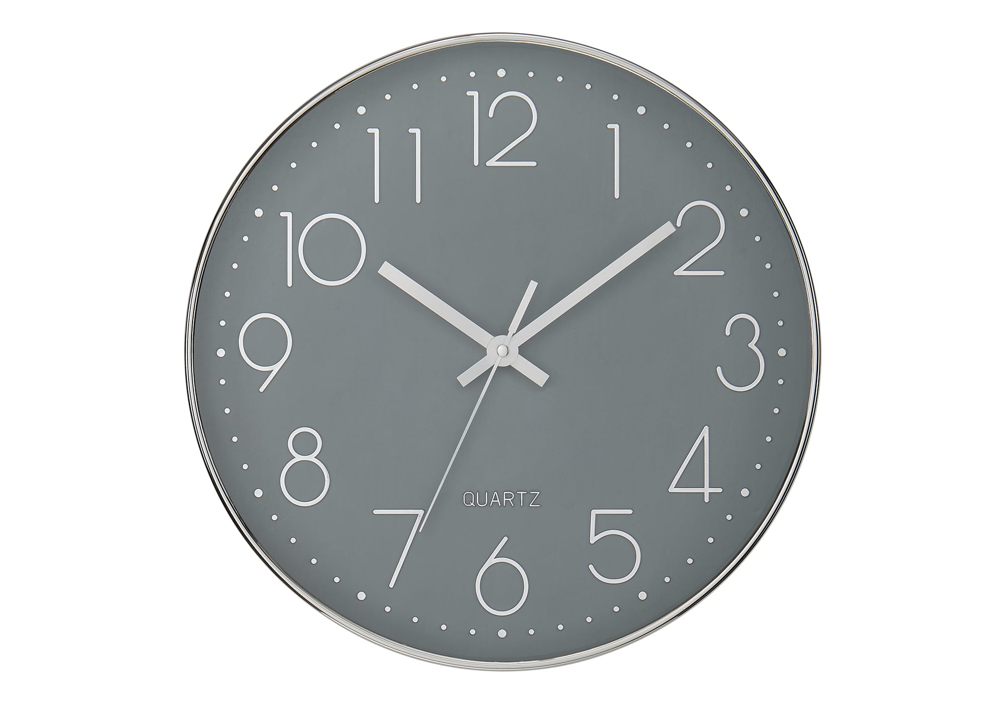 I 9107 - Horloge, 12'' Rond, Horloge Murale, Visage Gris, Cadre Argenté, Contemporain, Moderne - Simple Boutique