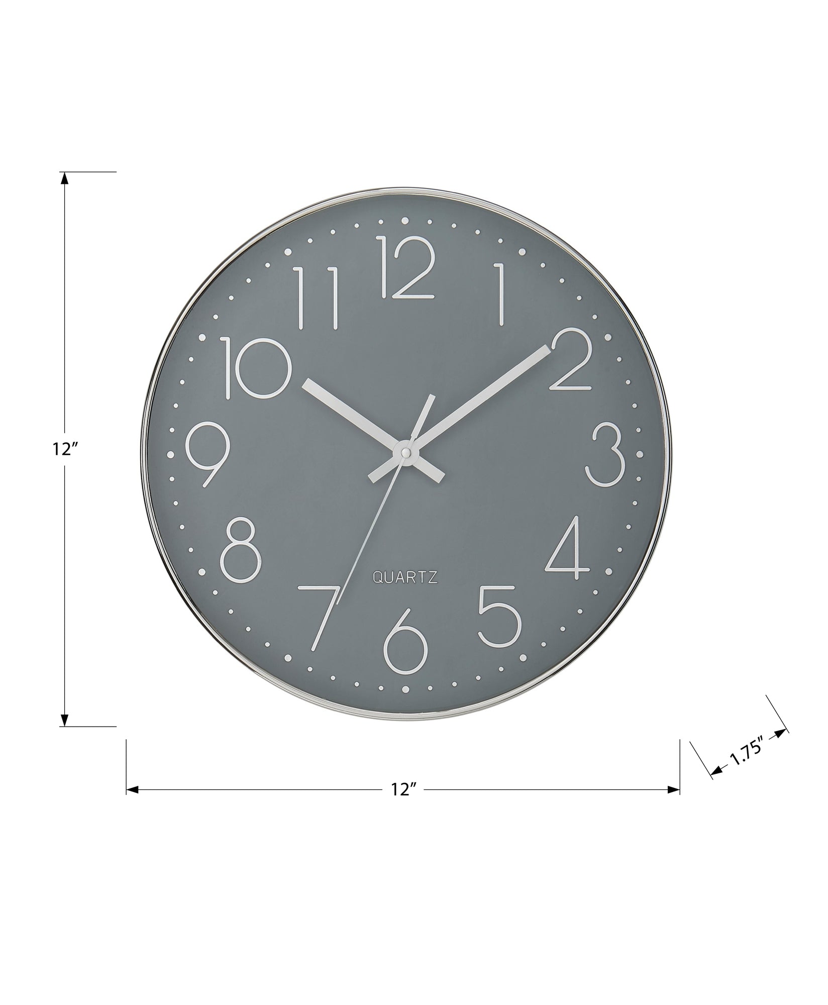 I 9107 - Horloge, 12'' Rond, Horloge Murale, Visage Gris, Cadre Argenté, Contemporain, Moderne - Simple Boutique