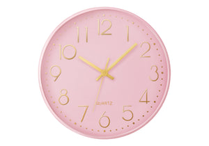 I 9108 - Horloge, 12'' Rond, Horloge Murale, Visage Rose, Cadre Rose, Contemporain, Moderne - Simple Boutique