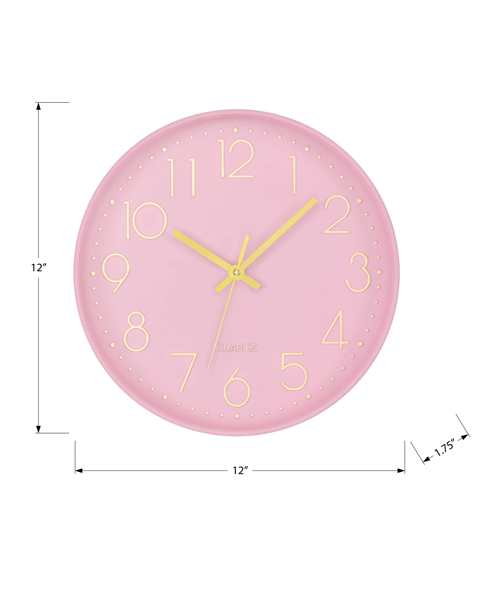 I 9108 - Horloge, 12'' Rond, Horloge Murale, Visage Rose, Cadre Rose, Contemporain, Moderne - Simple Boutique