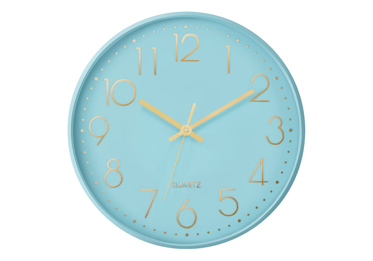 I 9109 - Horloge, 12'' Rond, Horloge Murale, Visage Bleu, Cadre Bleu, Contemporain, Moderne - Simple Boutique