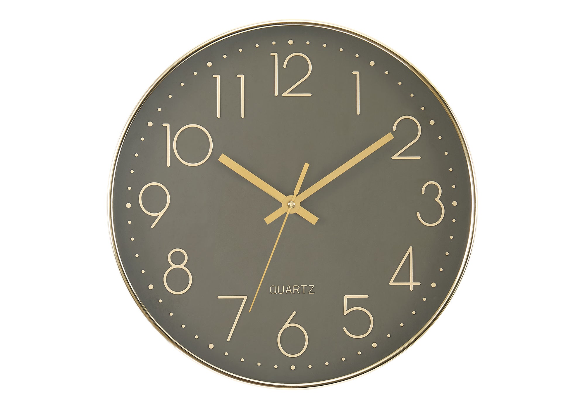 I 9110 - Horloge, 12'' Rond, Horloge Murale, Visage Bronze Foncé, Cadre Doré, Contemporain, Moderne - Simple Boutique