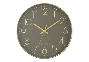 I 9110 - Horloge, 12'' Rond, Horloge Murale, Visage Bronze Foncé, Cadre Doré, Contemporain, Moderne - Simple Boutique