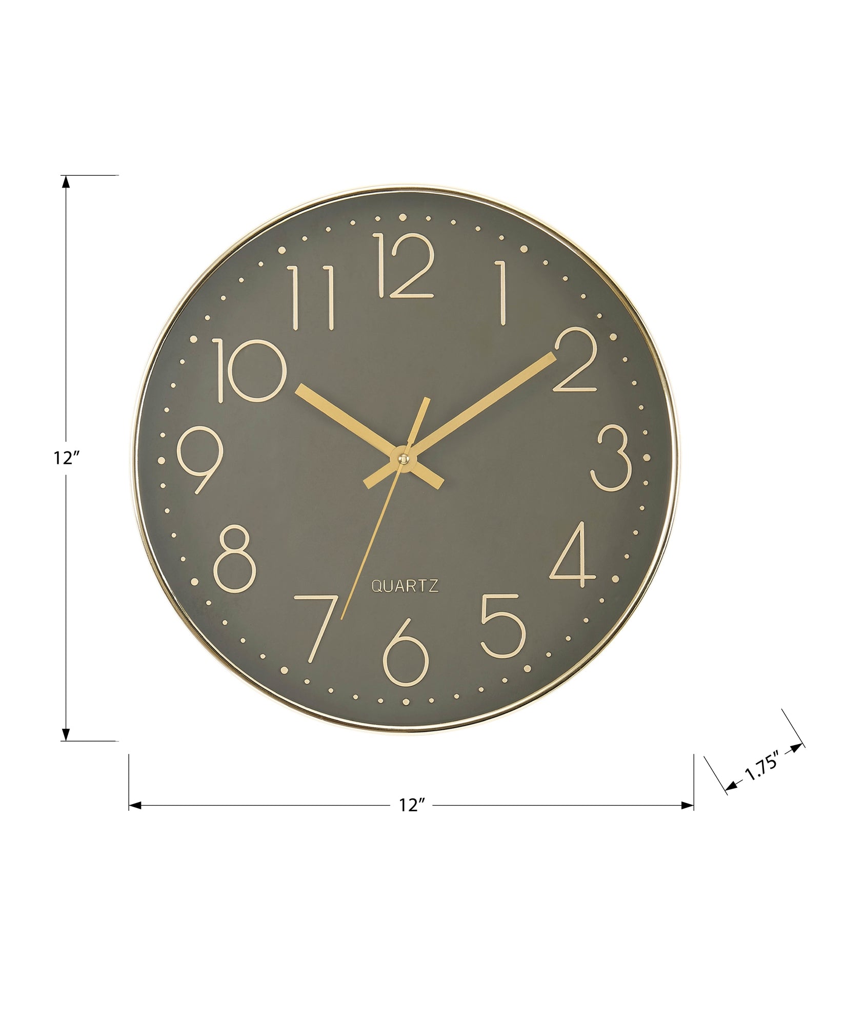 I 9110 - Horloge, 12'' Rond, Horloge Murale, Visage Bronze Foncé, Cadre Doré, Contemporain, Moderne - Simple Boutique