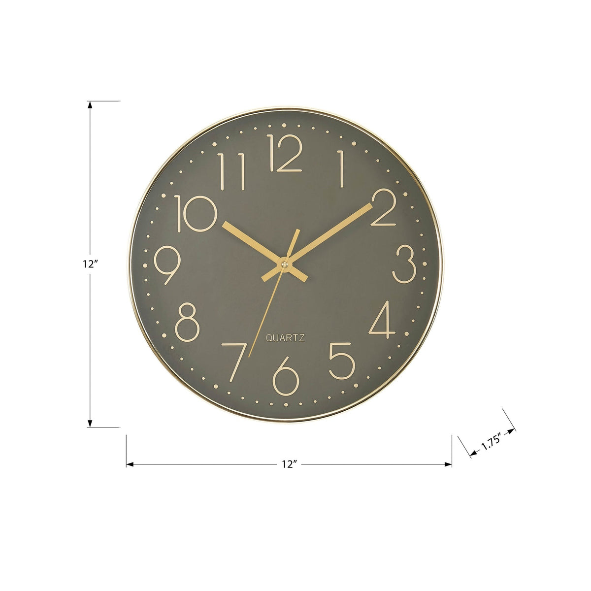Monarch Specialties I 9110 - Horloge, 12'' Rond, Horloge Murale, Visage Bronze Foncé, Cadre Doré, Contemporain, Moderne - Simple Boutique