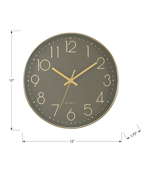I 9110 - Horloge, 12'' Rond, Horloge Murale, Visage Bronze Foncé, Cadre Doré, Contemporain, Moderne - Simple Boutique