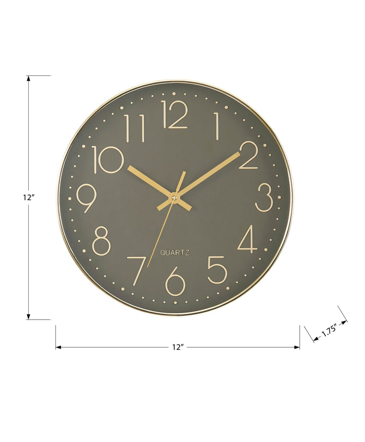 I 9110 - Horloge, 12'' Rond, Horloge Murale, Visage Bronze Foncé, Cadre Doré, Contemporain, Moderne - Simple Boutique