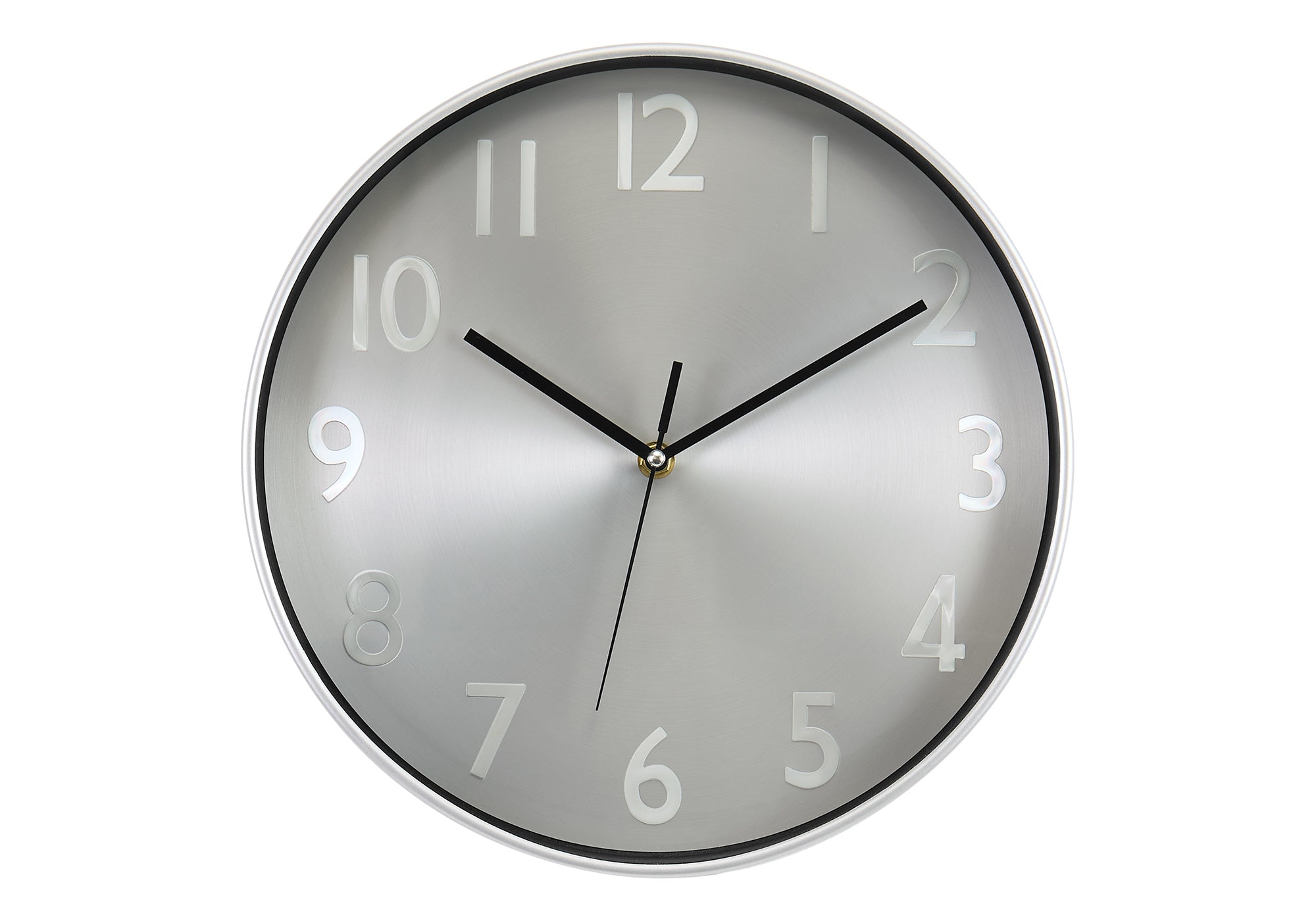 I 9111 - Horloge, 12'' Rond, Horloge Murale, Visage Argenté, Cadre Argenté, Contemporain, Moderne - Simple Boutique
